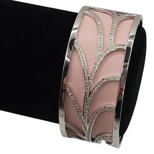 Les Georgettes Cuff Bracelet Pink Silver Tone Reversible Leather France Designer
